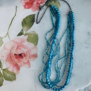 AQUA LAYERED BEADED NECKLACE